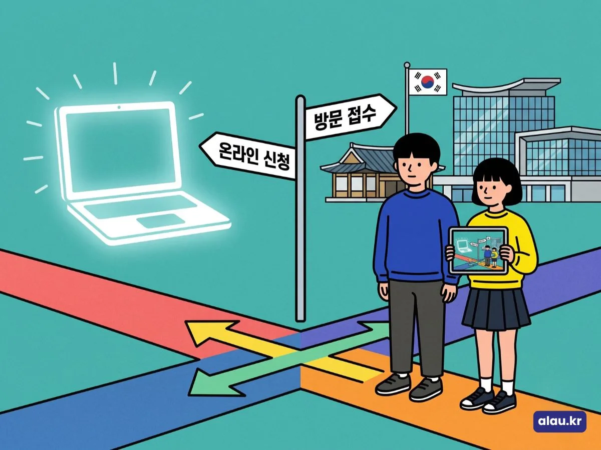 전세보증금 반환보증료 지원을 온라인 신청과 방문 접수 가운데 고르는 갈림길 그림