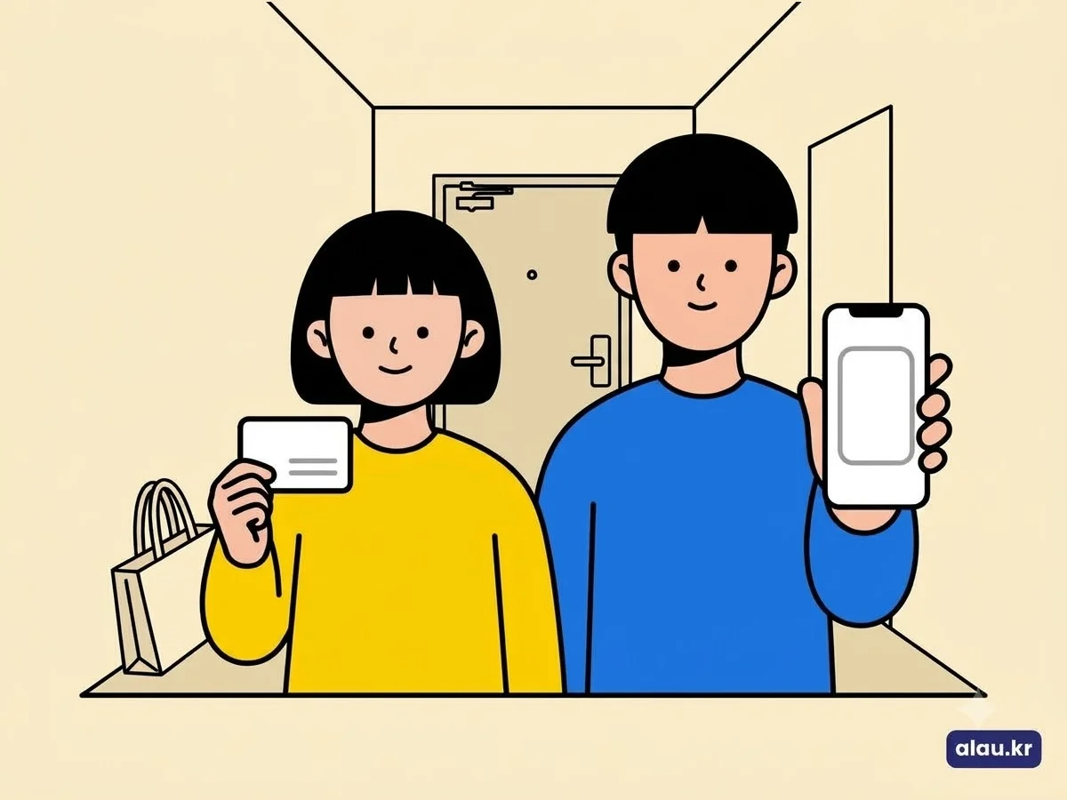 모바일 주민등록증 발급을 위해 실물 주민등록증과 스마트폰을 준비한 지누와 하나