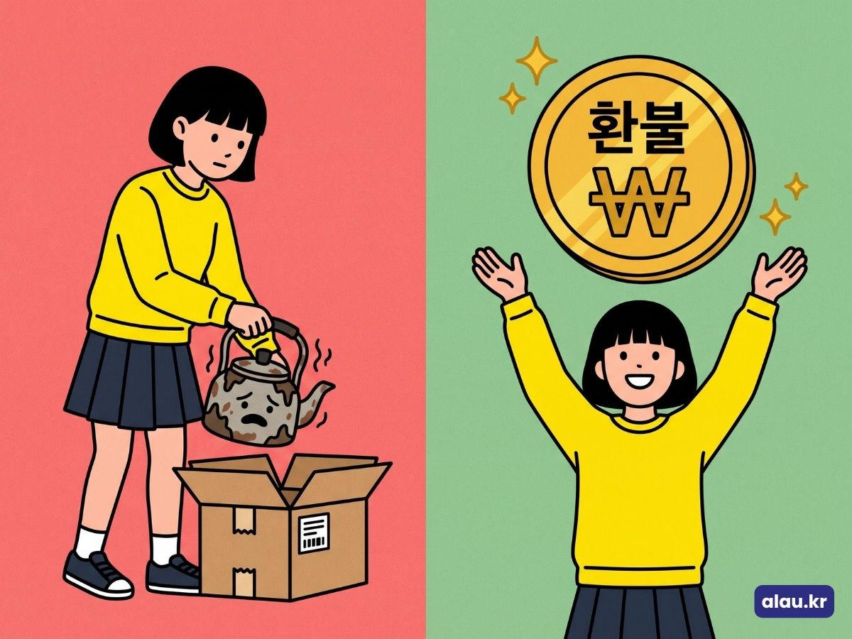 파손된 택배 상자를 확인하는 장면