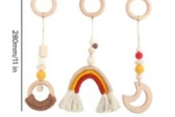 MamiHome Baby Wooden Pendant Play Gym Toys BPA Free Wooden Teether Rodent Animal Interactive Stroller Hanging Bed Bell