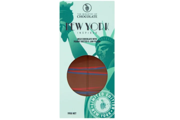 NEW YORK INSPIRED milk chocolate with peanut butter & jam filling 195g