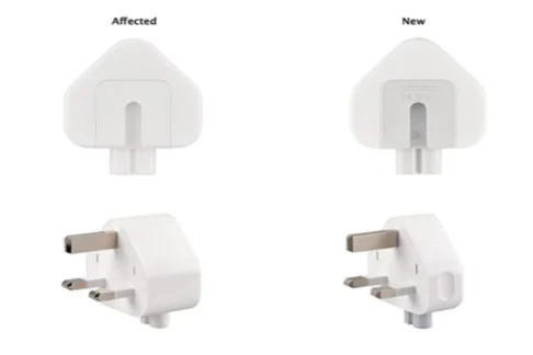 Apple 3구 교류플러그 어댑터(영국 스타일 G 타입) - 영국, 싱가폴 그리고 홍콩에서 사용할 수 있도록 설계되었고, 2003년부터 2010년 사이에 제조되었으며, 대략 2003년 1월부터 2015년 1월 사이에 Mac과 특정 iOS 기기의 주문자 상표 부착 제품 및  Apple 여행용 어댑터 키트의 일부로 유통됨